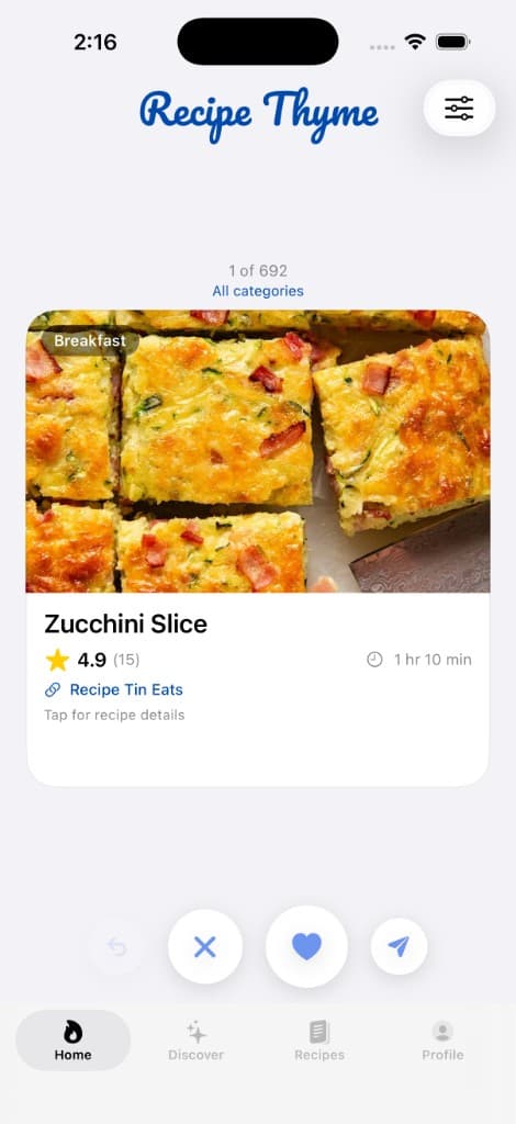 Recipe Thyme app showing a Greek Meatballs recipe card